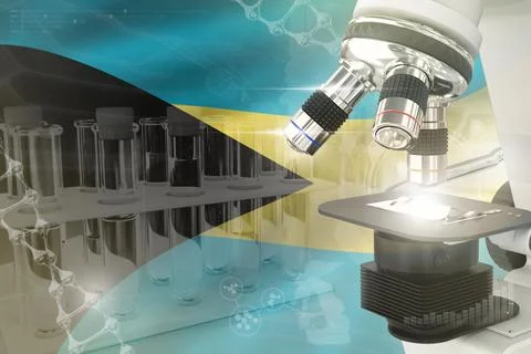 Bahamas science development digital background - microscope on flag Stock Illustration