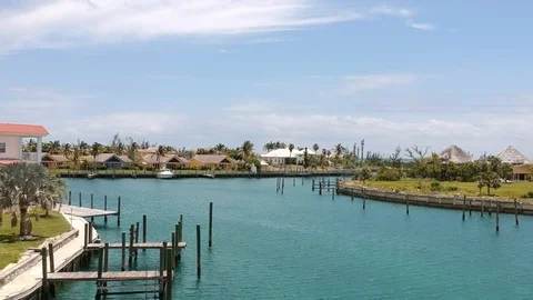 Bahamia Canal-Side Luxury Residences and Private Docks, Freeport Aerial Stock Footage 89355706