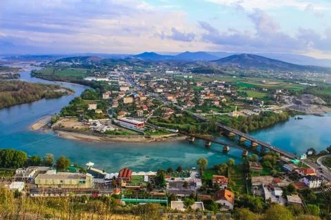 BAHCALLEK, SHKODER, ALBANIA - September, View on Bahcallek city from Rozafa Stock Photos