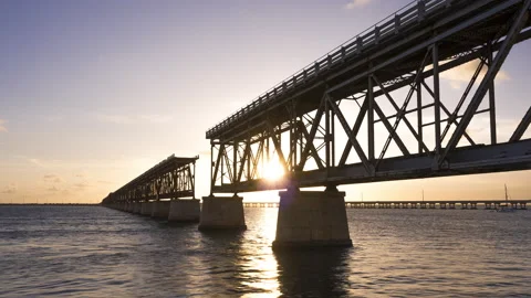 Bahia Honda Rail Road Bridge Sunset Timelapse Stock Footage