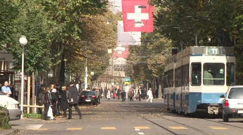 Bahnhofstrasse with Tram Stock Footage 58123698