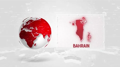 Bahrain 4K Tech Map Beside Globe On White Background Stock Footage 340014001