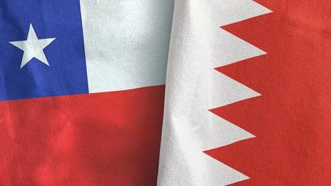 Bahrain and Chile two flags textile cloth 3D rendering Stock Illustration