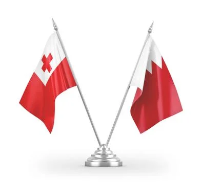 Bahrain and Tonga table flags isolated on white 3D rendering Stock Illustration