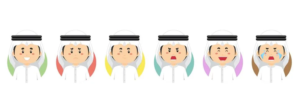 Bahrain Avatar with Various Expression Stock Illustration
