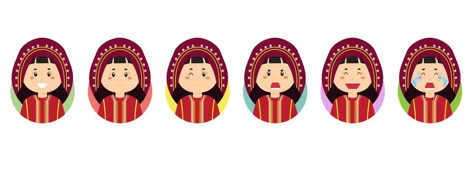 Bahrain Avatar with Various Expression Stock Illustration