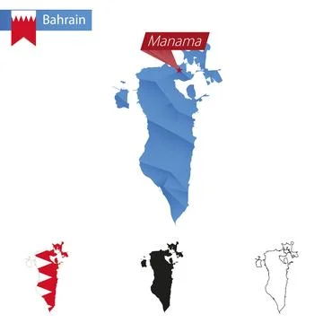 Bahrain blue Low Poly map with capital Manama. Stock Illustration