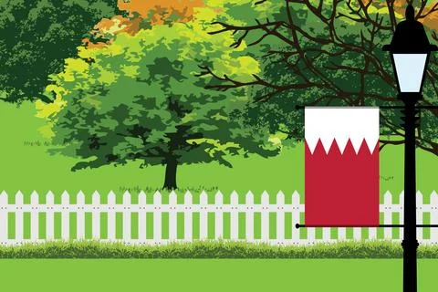 Bahrain Day Trees Lamp Vector Illustration Stock Illustration