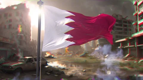 Bahrain Flag and war background destroyed megalopolis Stock Footage 320899201