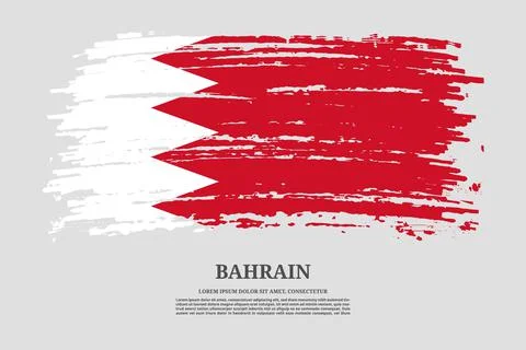 Bahrain flag with brush stroke effect and information text poster, vector Stock Illustration