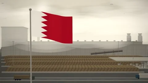 Bahrain Flag Flying Over Paper Mill Log Yard seamless loop Stock Footage 345506493