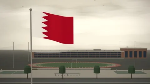 Bahrain Flag Flying Over School Campus Running Track seamless loop Stock Footage 345506491