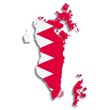 Bahrain flag map on white background 3d illustration with clipping path Stock Illustration