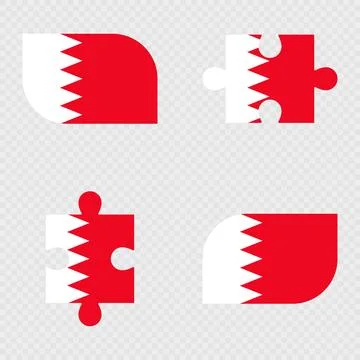 Bahrain Flag Rounded Shapes and Puzzle Set. Stock Illustration