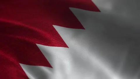Bahrain flag waving closeup with red and white serrated edge, patriotic fabric Stock-Footage 339548066