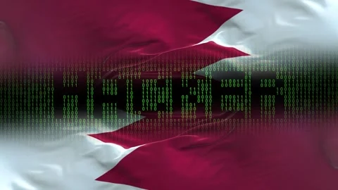 Bahrain flag - Waving flag on matrix binary code background Stock Footage 321419546
