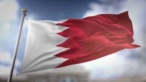 Bahrain Flag Waving Slow Motion 3D Rendering Blue Sky Background - Seamless.. Stock Footage 74861054