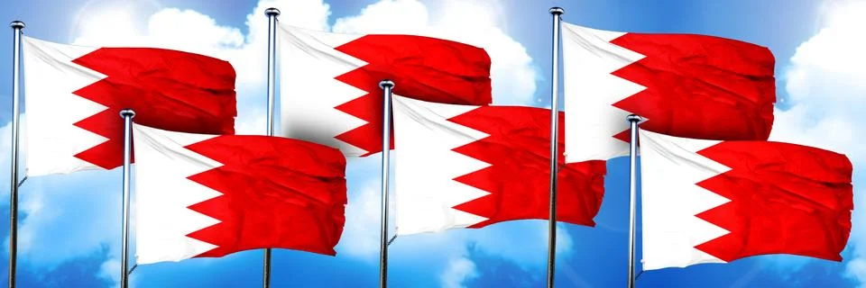 Bahrain flags, 3D rendering, on a cloud background Stock Illustration