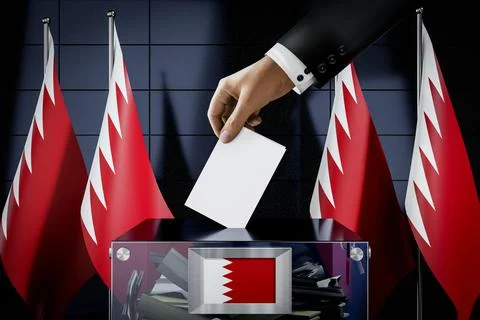 Bahrain flags, hand dropping ballot card into a box Ilustración de archivo