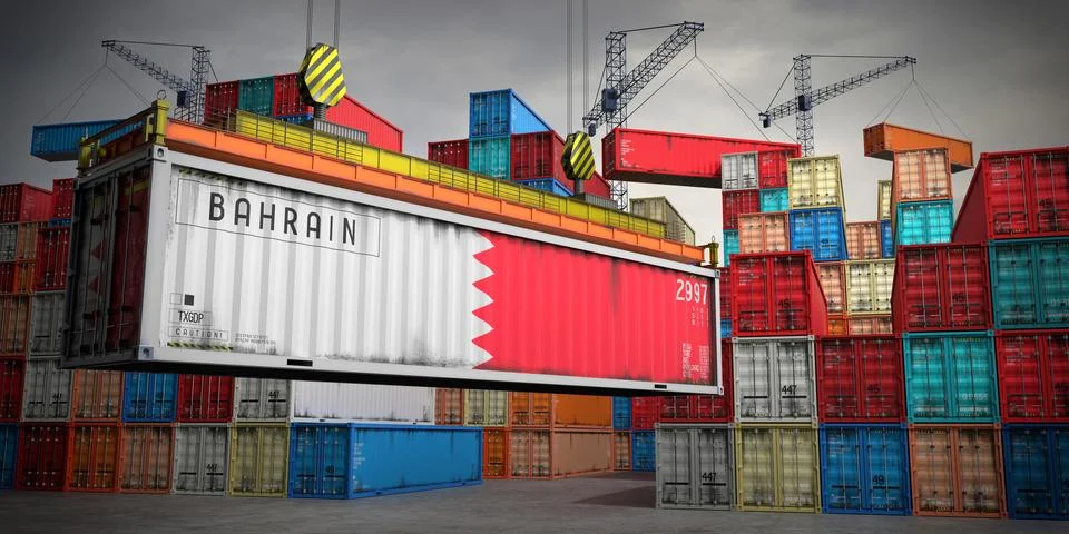 Bahrain - freight container in cargo terminal - 3D illustration Stock Illustration