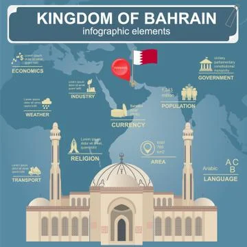 Bahrain  infographics, statistical data, sights. Stock Illustration