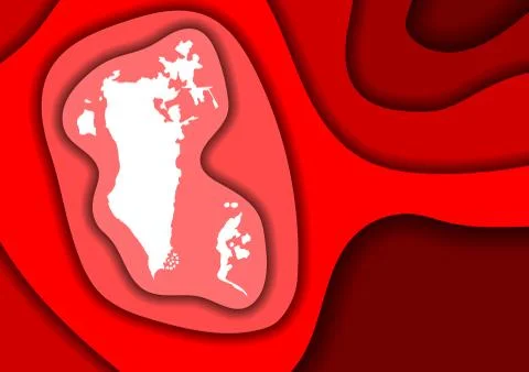 Bahrain map abstract schematic from red layers paper cut 3D waves Illustrazione stock