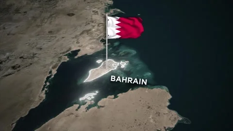 Bahrain Map Animation with 3D Waving of Bahrain Flag on World Map Stock Footage 329692140
