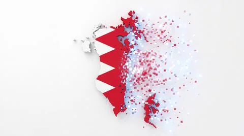 Bahrain map flag dissolving into digital pixels abstract concept technology.. Stock Illustration