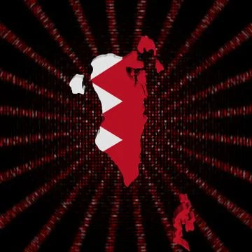 Bahrain map flag on red hex code burst illustration Stock-Illustration