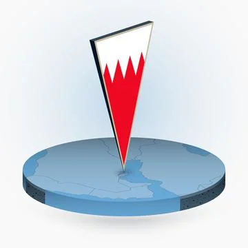 Bahrain map in round isometric style with triangular 3D flag of Bahrain Stock Illustration