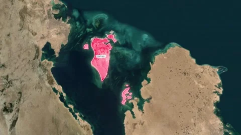 Bahrain map satellite view with glowing border and label 스톡 동영상 330151541