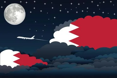Bahrain Night Clouds Airplane Vector Illustration Stock Illustration