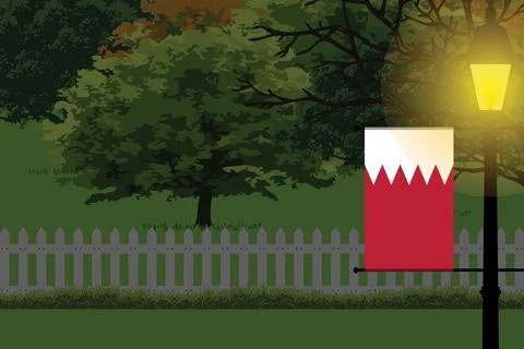 Bahrain Night Trees Lamp Vector Illustration Stock Illustration
