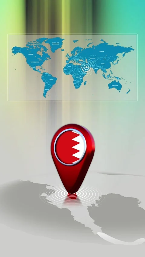 Bahrain World Map Pin Location Background Loop Vertical Stock Footage 342384439