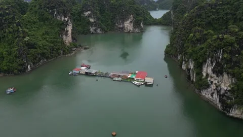 Bai Tu long bay, floating village. 4k aerial footage Stock Footage 287431968