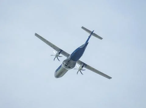 Baia Mare, Romania - May 2 2024: A Tarom plane in flight Stock-Fotos