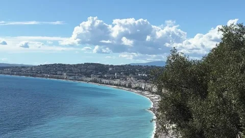 Baie des Anges and Nice Coastline from Castle Hill Stock Footage 344054880