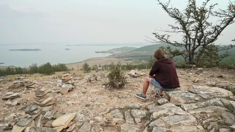 Baikal from the height of the hill Stock Footage 125421323