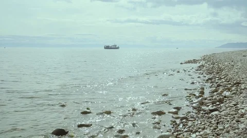 Baikal lake view. Panoramic view of great lake. Pleasure boats Stock Footage 80880237