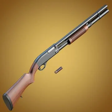 Baikal MP-133 shotgun with wooden stock and extended magazine 3D Model