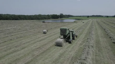 Bailer Hay Dump Low Drone Still Stock Footage 158384887