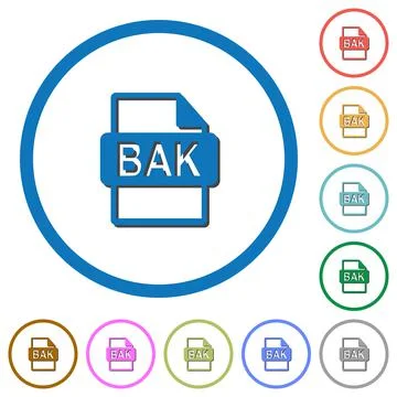 BAK file format icons with shadows and outlines Stock Illustration