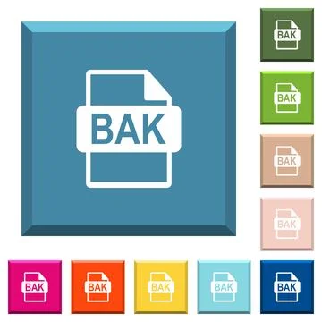 BAK file format white icons on edged square buttons Stock Illustration