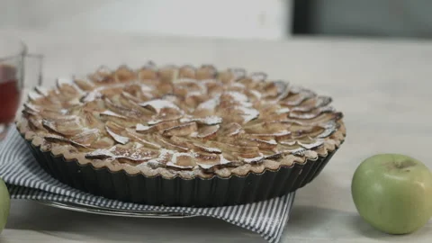 Baked Apple Pie in Baking Pan, Fruit and Drink Stock Footage 160962871