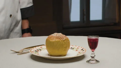 Baked apple on a plate Stock Footage 148028739