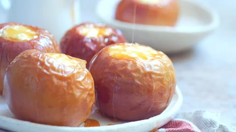 Baked apples stuffed with cheesecake Stock Footage 101330419