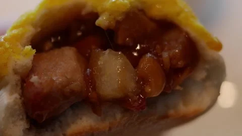 Baked barbecued pork buns with pine nuts Stock Footage 310436732