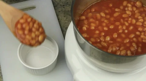 Baked Beans From Pot Stock Footage 32360422