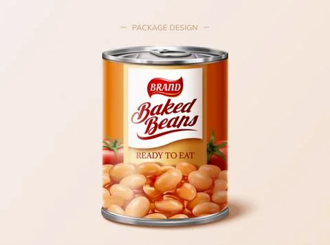 Baked beans tin package design Stock Illustration