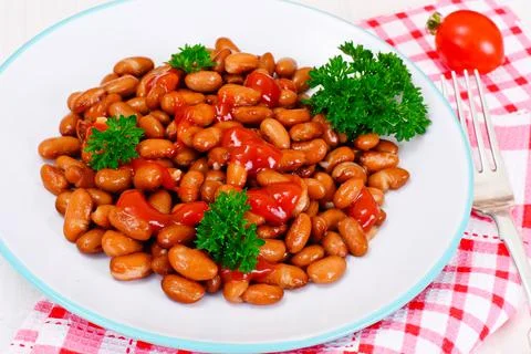 Baked Beans with Tomato Paste and Parsley Stock Photos